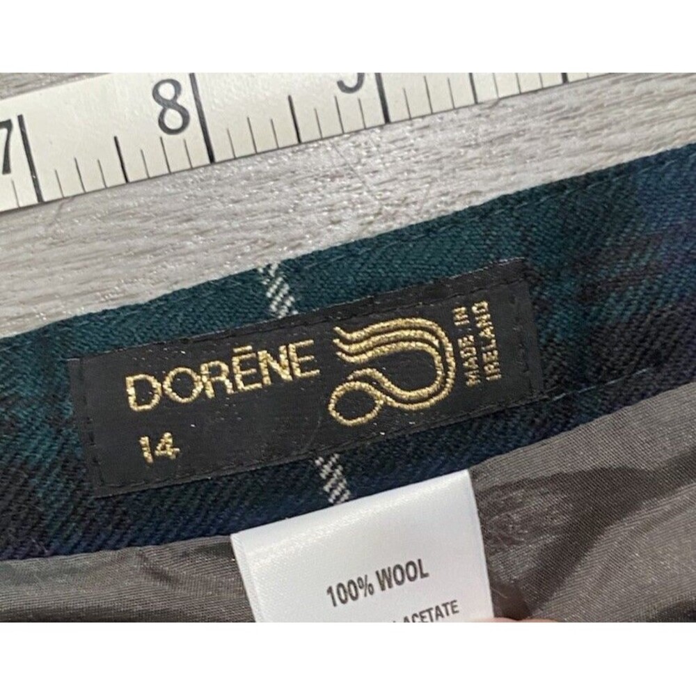 Dorene Ireland Vtg lined wool Green Tartan Plaid Long Kilt Skirt Gold Holiday 14 - Picture 4 of 9